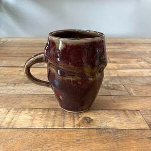 Art Studio Pottery Ceramic Mug Irregular Shape Rustic Red & Brown Glazed